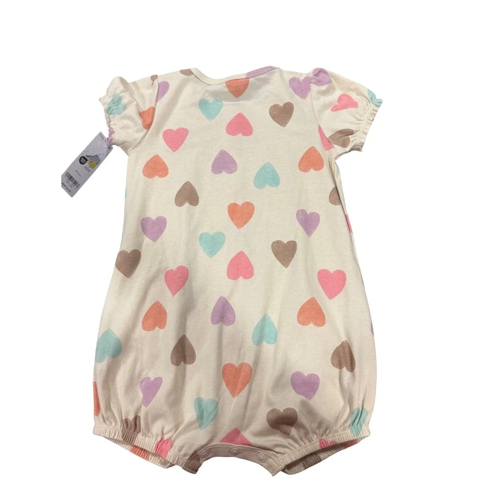 Carter's Baby Girl 24M Heart Print Snap Front Bubble Romper Cream NWT
